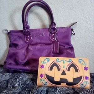 Coach dotted c art handbag and loungefly pumpkin wallet